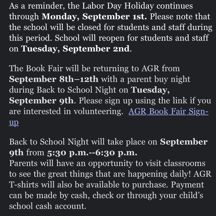 Today's robo call!  Happy Labor Day!  See you on Tuesday!