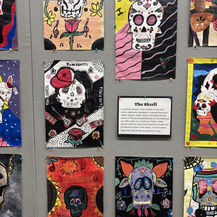 Our art classes are celebrating Hispanic Heritage Month by painting Hispanic cities in perspective, making Amate Bark Paintings, skull paintings for Dia de Los Muertos, and Nicho Boxes. #BDP #BetterEveryDay #ForksUp