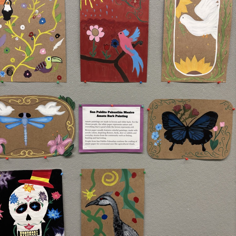Our art classes are celebrating Hispanic Heritage Month by painting Hispanic cities in perspective, making Amate Bark Paintings, skull paintings for Dia de Los Muertos, and Nicho Boxes. #BDP #BetterEveryDay #ForksUp