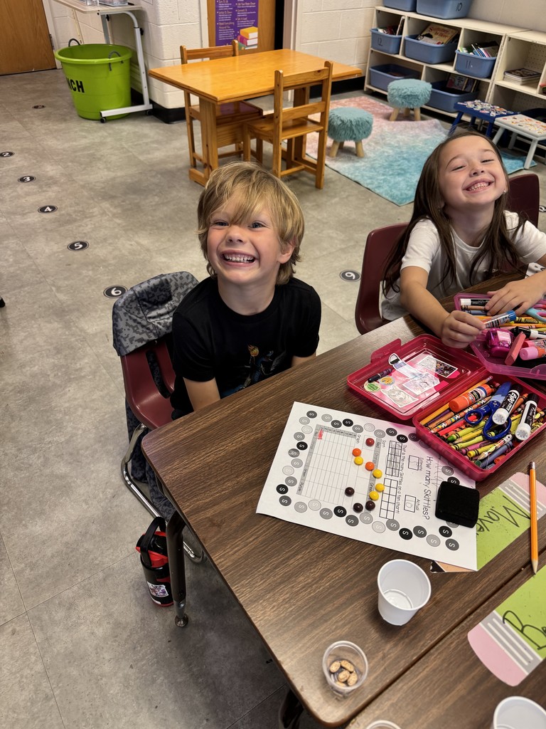 Mrs. Childress’ 1st class practiced their estimation skills today by guessing how many Skittles were in their cups. After estimating, students used tally marks and graphs to record and display their results. The best part—after all that math—they got to enjoy their colorful (and tasty!) treat!
