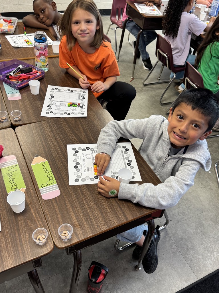 Mrs. Childress’ 1st class practiced their estimation skills today by guessing how many Skittles were in their cups. After estimating, students used tally marks and graphs to record and display their results. The best part—after all that math—they got to enjoy their colorful (and tasty!) treat!