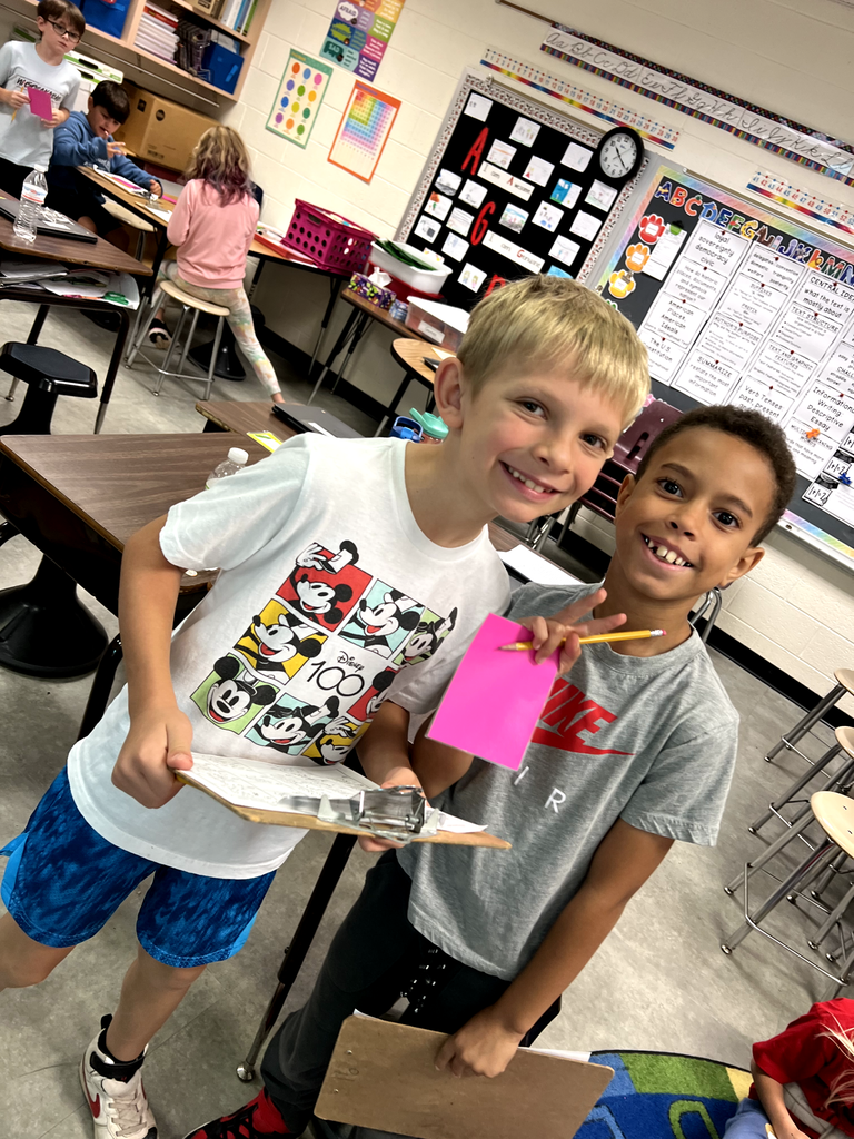 Pictured here are Mrs. McFarland's 3rd graders playing subtraction scoot to practice subtracting 3 digit numbers.  Great job!