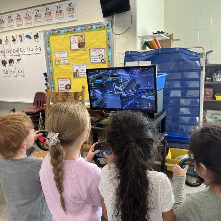 Kindergarteners in Mrs. Goff's class earned a prize of Esports (Mario Kart) due to efforts with the recent fun run! Great job!!