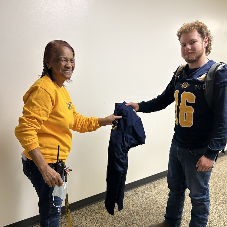 Brendyn Stover asked Mrs. Jackson to wear his jersey today. What a blessing our staff is in the lives of our students and vice versa. There's no place we would rather be and no one else we would rather do it with. #BDP #BetterEveryDay #ForksUp