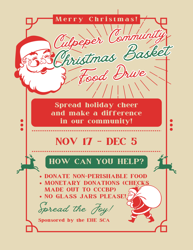 Christmas Basket Food Drive Nov 17th thru Dec 5th