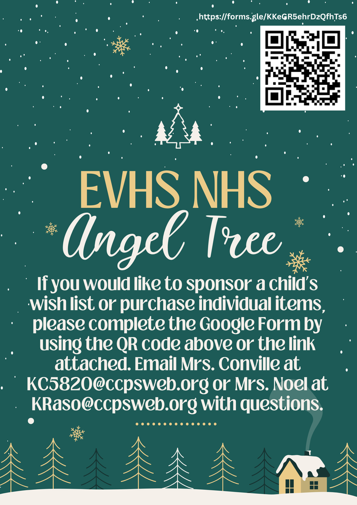 A festive holiday-themed poster with a dark green background decorated with falling white snowflakes and small gold snowflake accents. At the very top right is a black-and-white QR code, and next to it is a short URL: https://forms.gle/KKeGR5ehrD2QfhTs6
