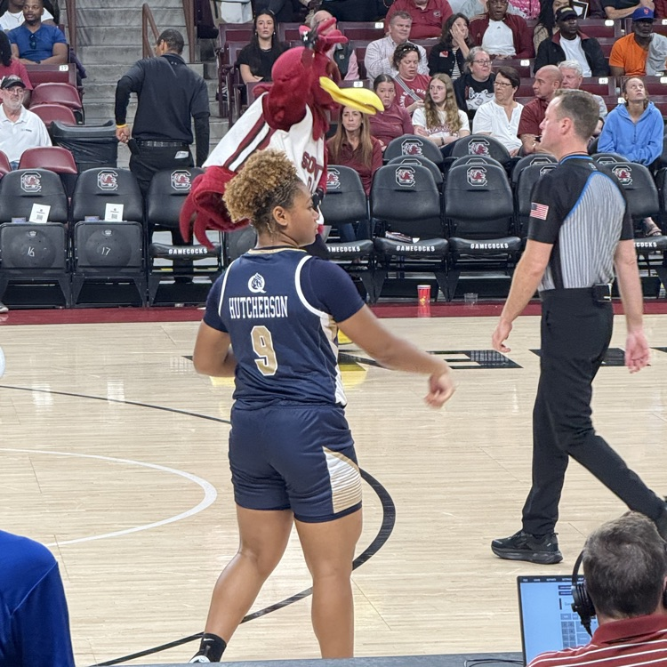 CCHS class of 2025, Kelley Hutcherson (number 9) is playing against #2 ranked University of South Carolina. Kelley is living her dream of playing division 1 basketball and studying sports management at Queen College. 