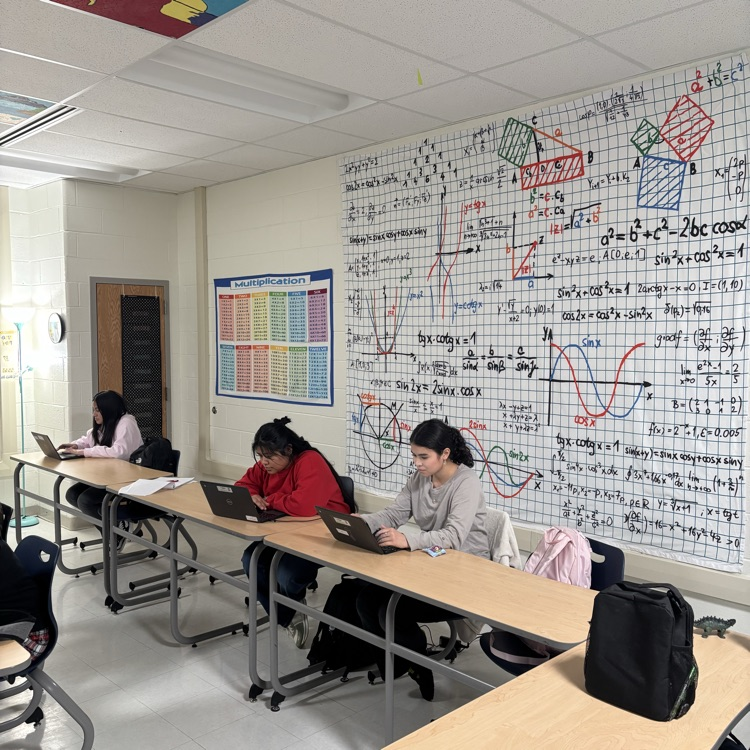 Students working on Chromebooks in math classroom