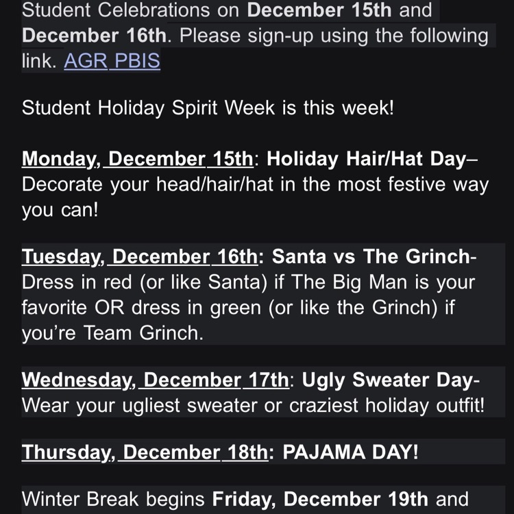 Here is today's robo call, the last before winter break.  Please call (540) 825-0616 for questions.