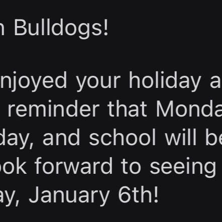 Happy New Year!  Here's the first robo call of 2026, for the upcoming week.  We look forward to seeing our students on Tuesday!