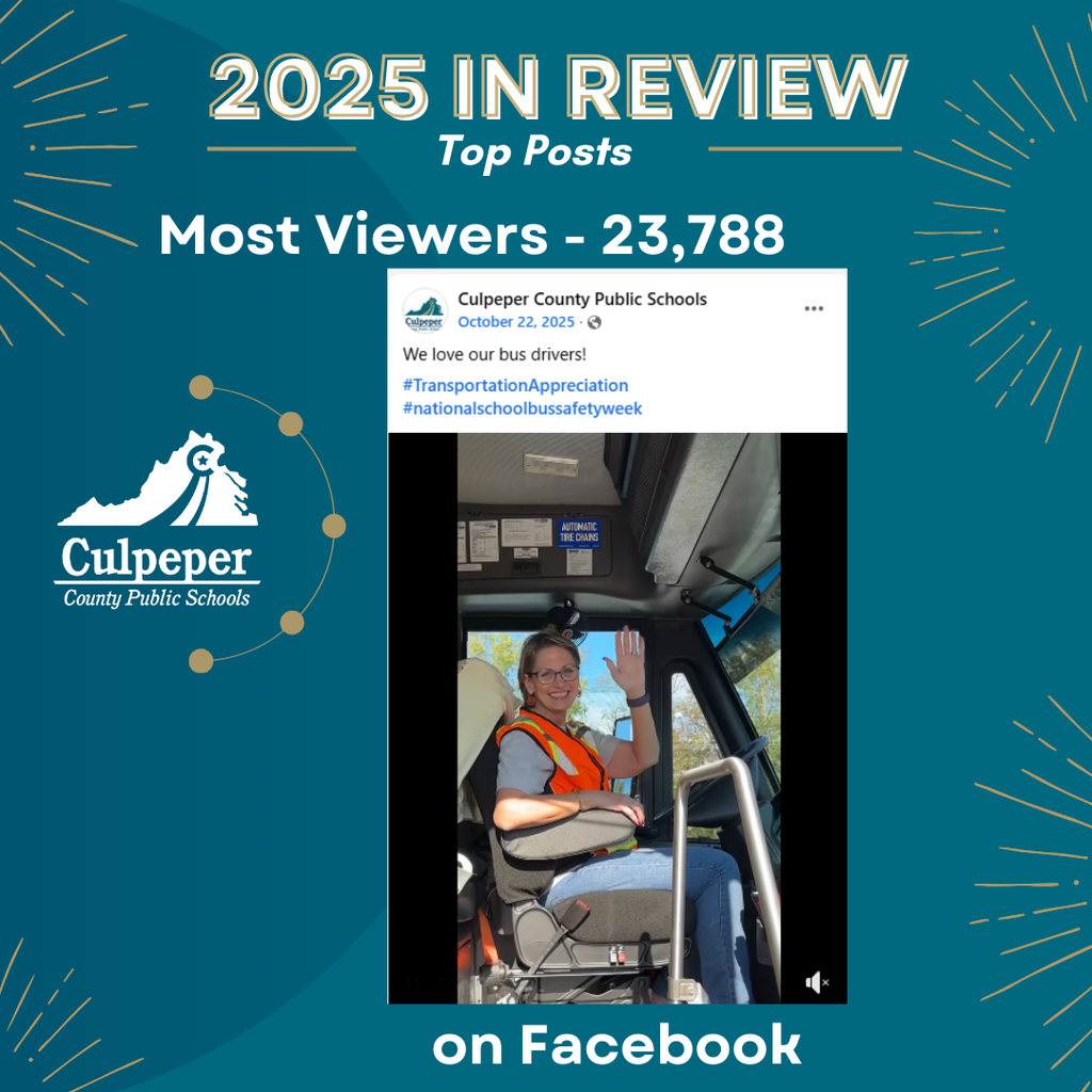 “2025 in Review” graphic showing the post with the most viewers: 23,788 on Facebook. Featured image shows a school bus driver smiling and waving while seated in a bus.