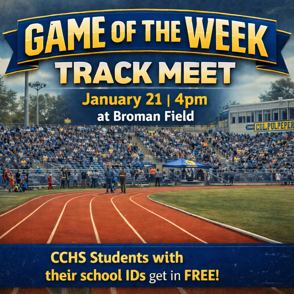 Join us for the game of the week.  Track at Broman Field, January 21, 4pm.  CCHS students get in free with their student ID.