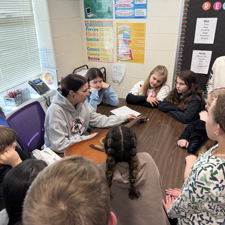 Ms. High brought in her guitar to demonstrate how the strings make different pitches to 5th graders in Mrs. Day's class!