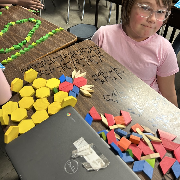 Meanwhile, 5th graders in Mr. Hallett’s class worked to create a pattern block design with a value of $100 in honor of the 100th day of school!