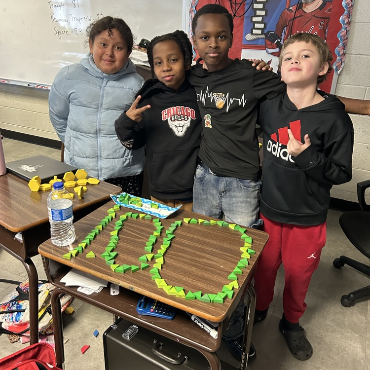 Meanwhile, 5th graders in Mr. Hallett’s class worked to create a pattern block design with a value of $100 in honor of the 100th day of school!