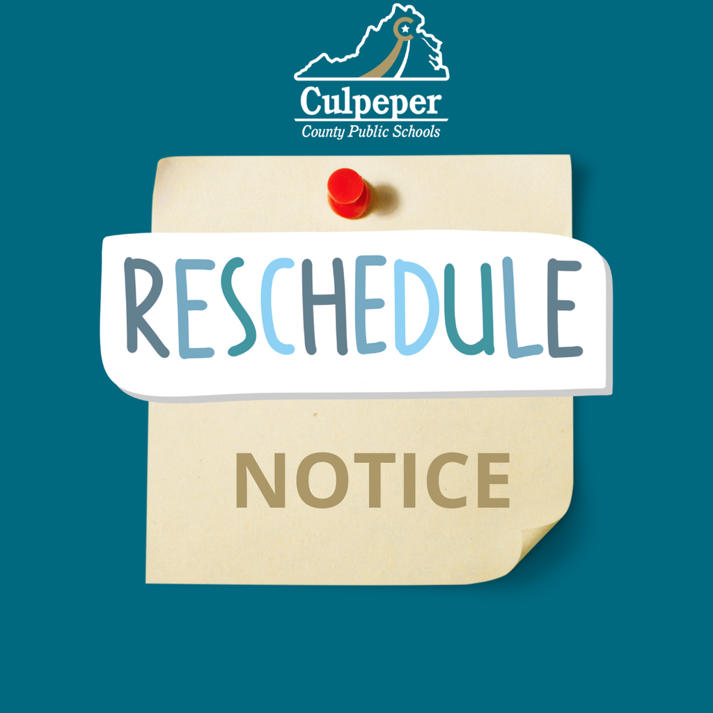teal graphic with yellow sticky note with decorative lettering that says reschedule notice