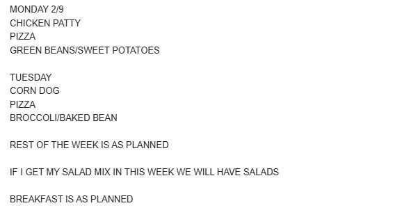 Next week's lunches are listed are listed here.  Monday and Tuesday do not follow the menu, but starting Wednesday, lunches resume as listed.
