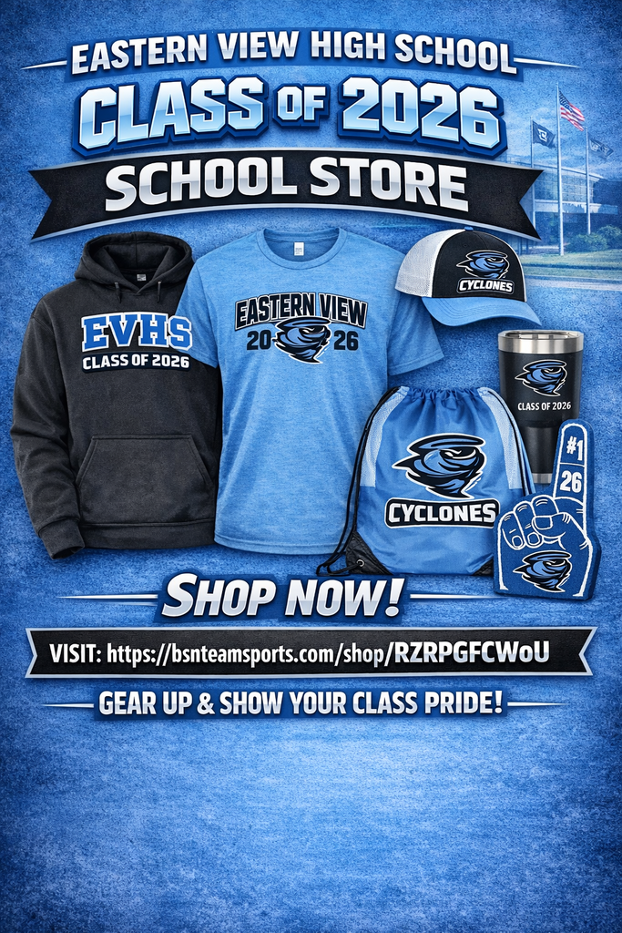 The image is a vertical promotional graphic for  Overall, the image promotes school spirit and encourages students, families, and supporters to purchase Class of 2026 Cyclones apparel and accessories.