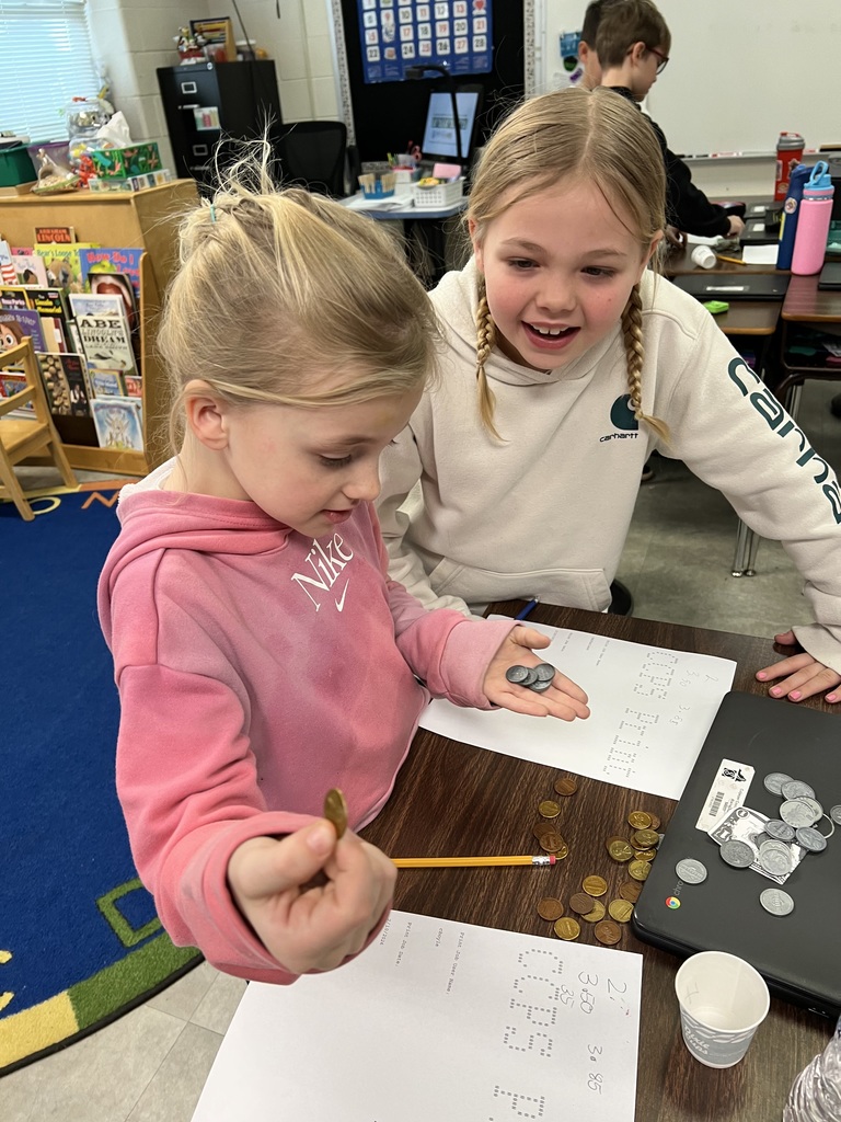 Mrs. McFarland's 3rd Graders worked with a partner to practice counting sets of money up to $5.00. Way to work together!