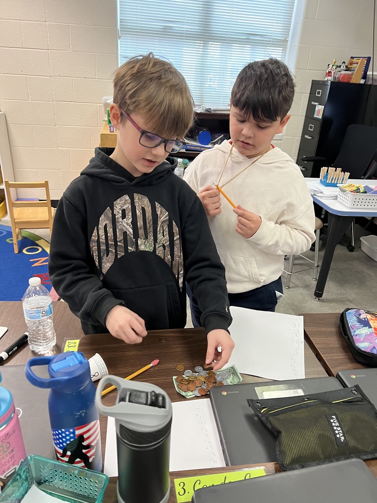 Mrs. McFarland's 3rd Graders worked with a partner to practice counting sets of money up to $5.00. Way to work together!