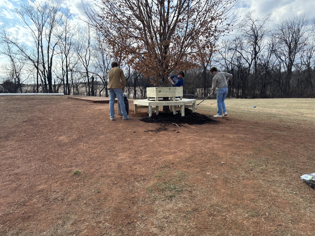 Today, AGR Alumni Ben Tomblin (son of AGR staff's Mrs. Tomblin), as part of his Eagle Scout project and with much help from his troop, built three circular benches on the Grade 2nd-5th playground. These were needed for students and staff, and will certainly get lots of use.  Thanks so much Ben and his Boy Scout troop!