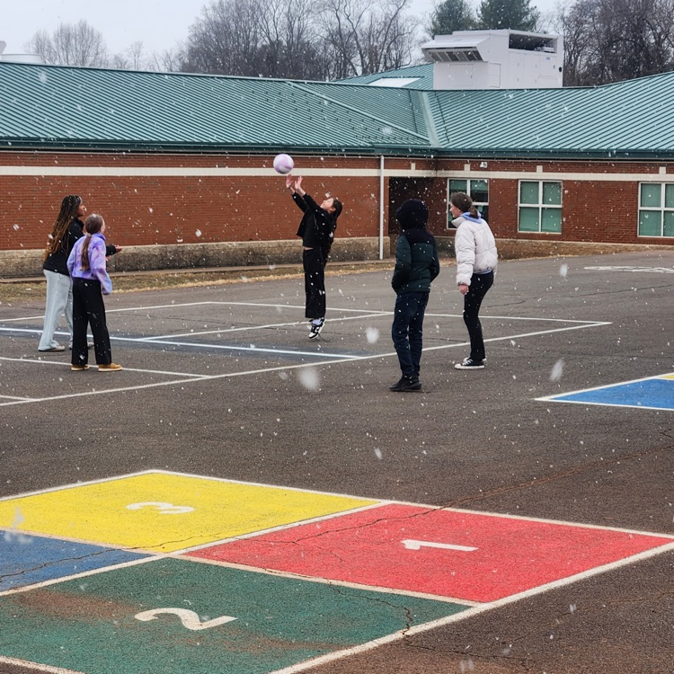 A first, and last, for many 5th graders, recess in the snow!  Here they are actively playing among the flakes!