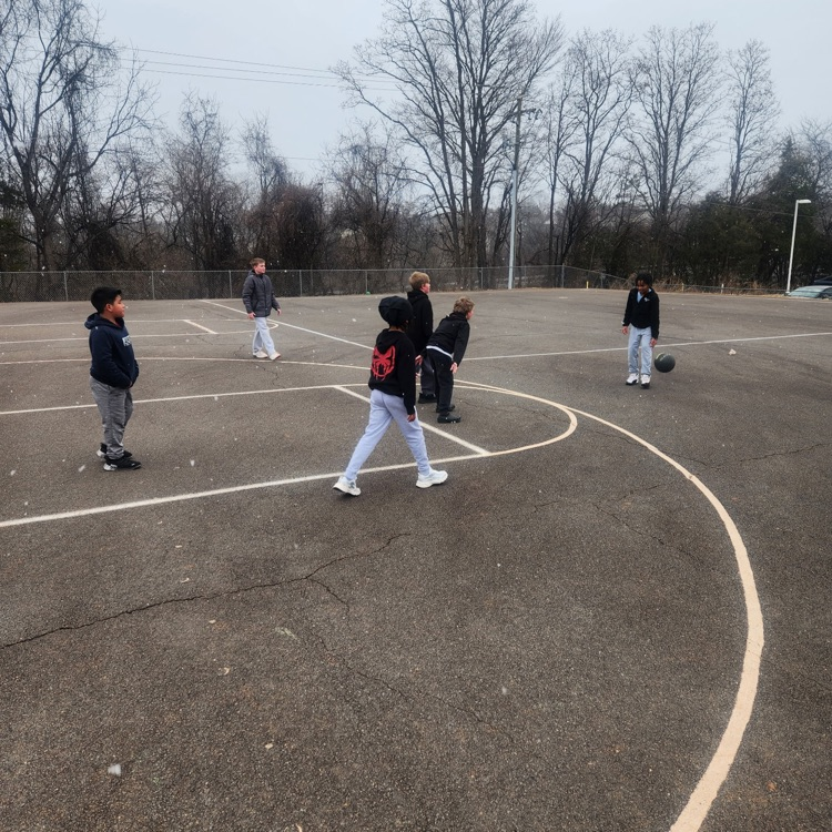 A first, and last, for many 5th graders, recess in the snow!  Here they are actively playing among the flakes!