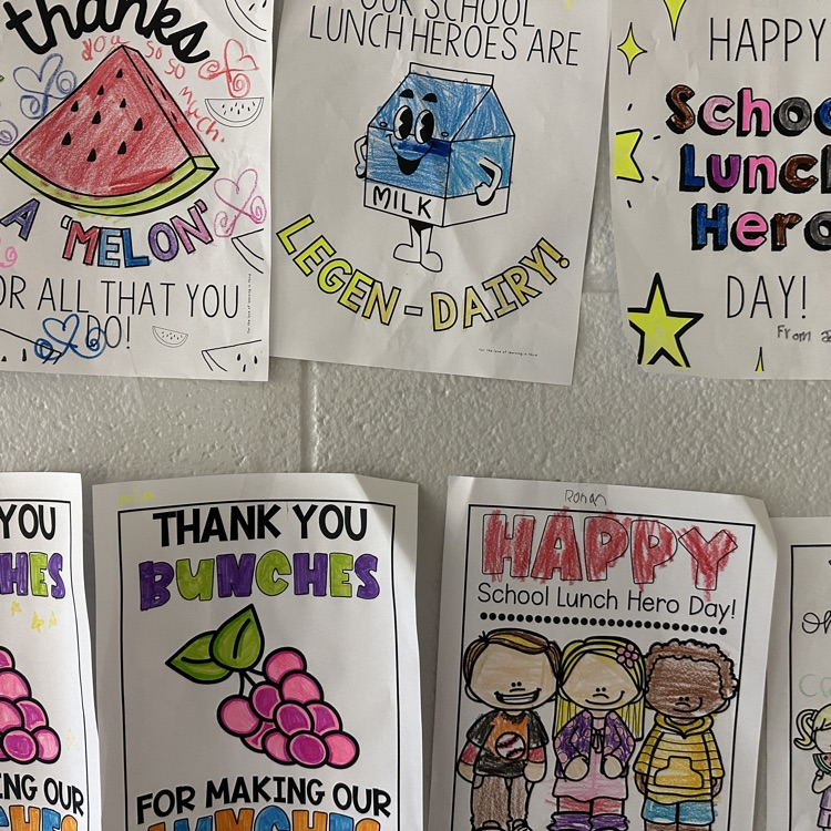 wall signs colored and celebrating school lunch hero day 