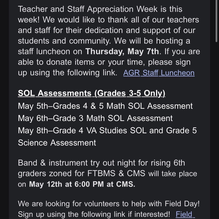 Please call (540) 825-0616 for questions