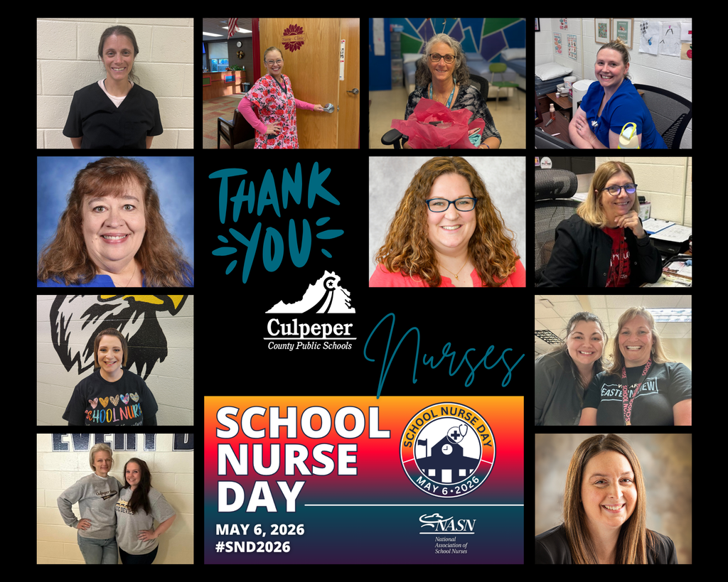 Collage of smiling women, some in uniforms, around a text overlay. Text reads "Thank You" and "School Nurse Day" with a date.