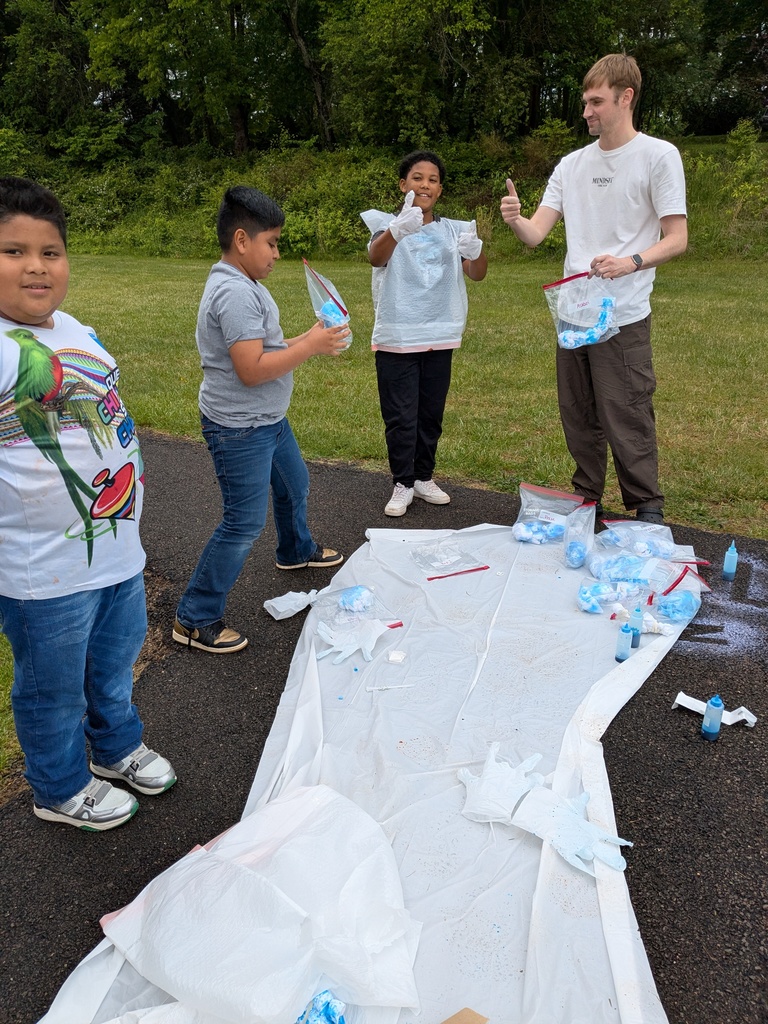 Four individuals gather around a white cloth on a road, with one holding a plastic bag.