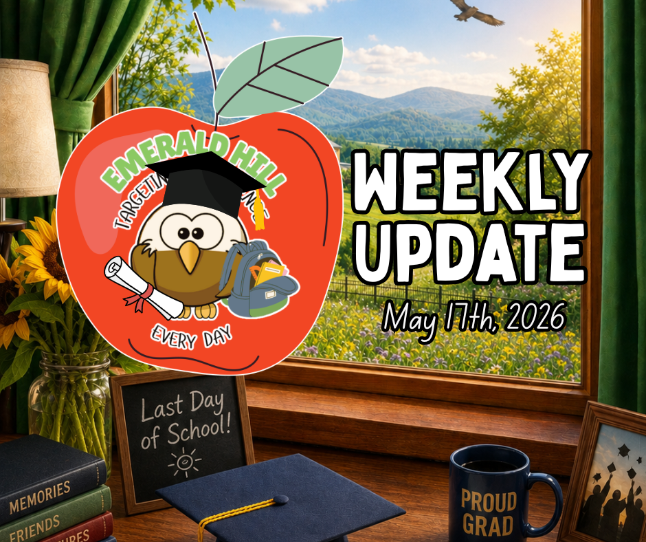Weekly update graphic with an apple, owl, graduation cap, and leaf. Text reads "Weekly Update May 17th, 2026".