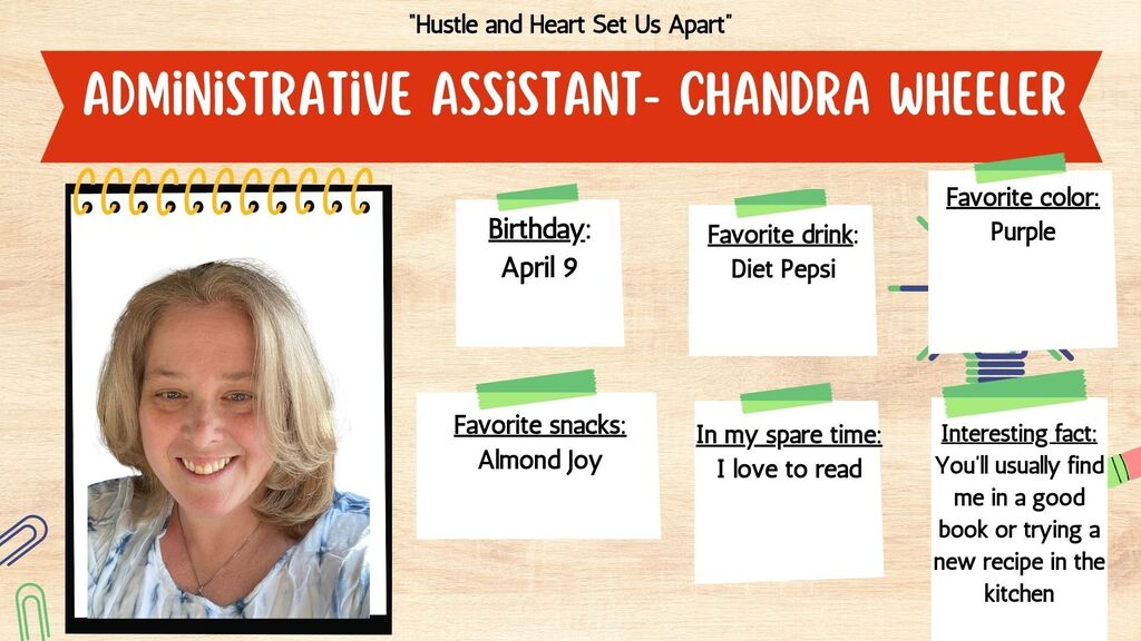 A page displays a photo of a woman smiling. Sections below show birthday, favorite drink, snacks, and activities.