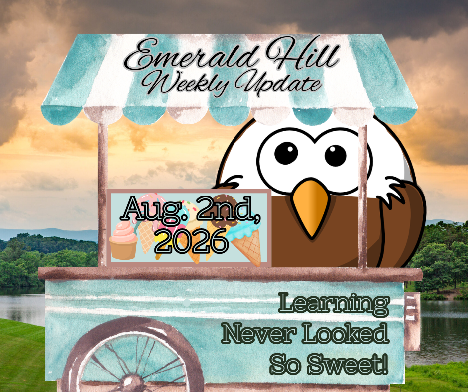 Digital illustration of a cart with a bird, reading "Emerald Hill Weekly Update Aug 2nd, 2026".
