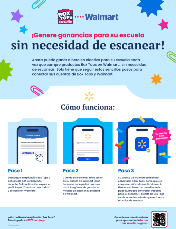 An advertisement showing three steps on mobile devices for a Walmart program. Text in Spanish.