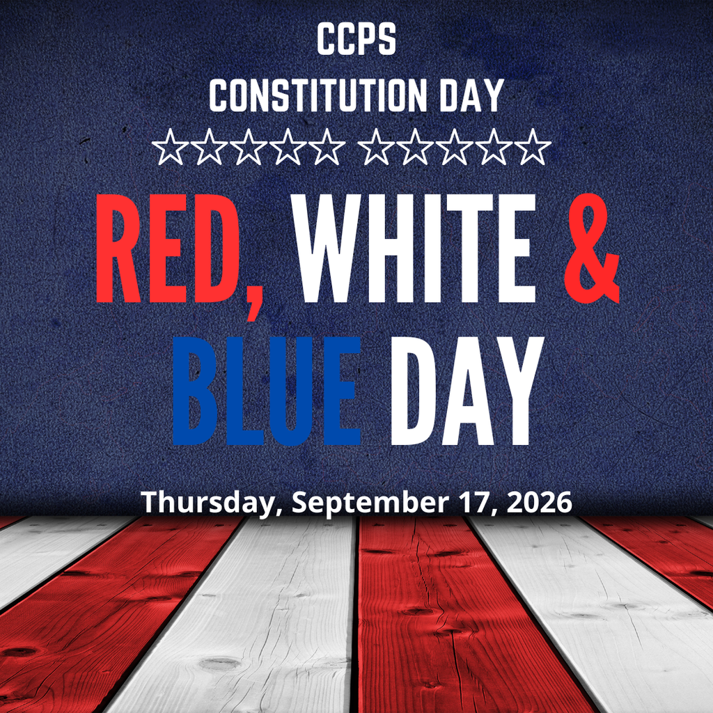 Poster for Constitution Day with text, stars, and a red, white, and blue striped background.