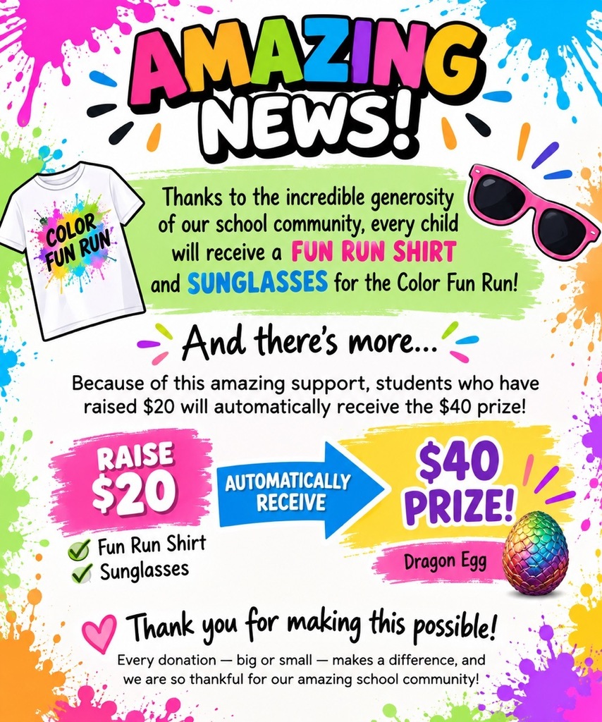 Brightly colored poster with white text and icons. It features a shirt, sunglasses, and a colorful egg.