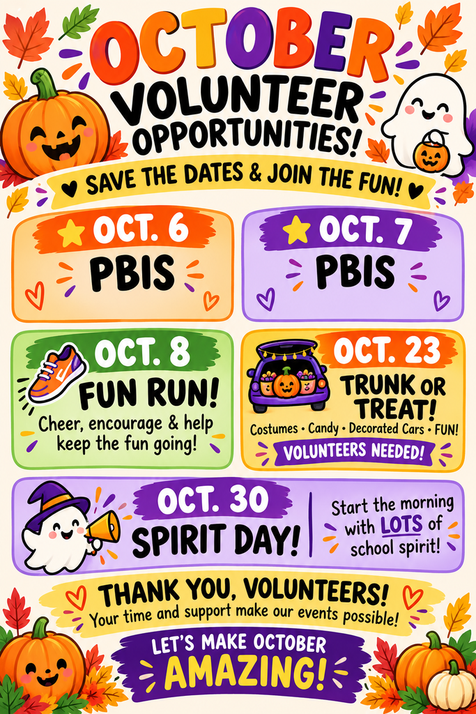 Flyer with various events listed for October - call (540) 825-0616 for more info