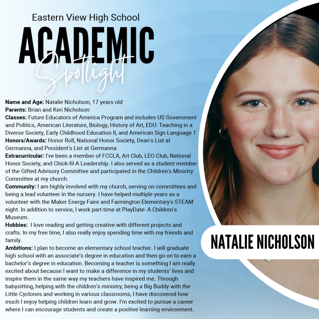 A profile features a smiling woman, Natalie Nicholson, 17, who plans to become an elementary school teacher.