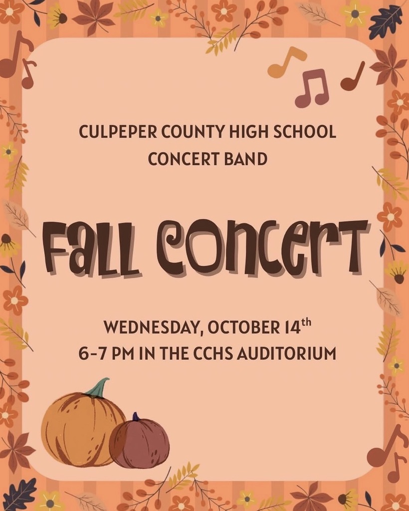 A poster with pumpkins and leaves announces the Fall Concert for the Culpeper County High School Concert Band.