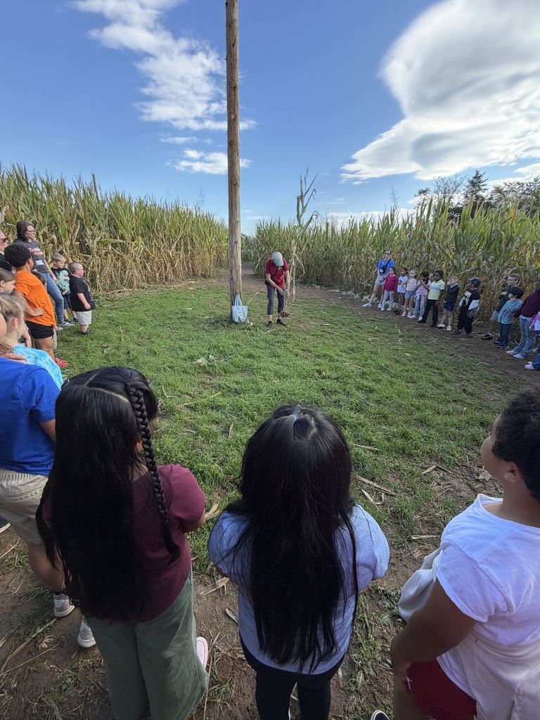 People are gathered around a tall pole in a cornfield with a cloudy sky.