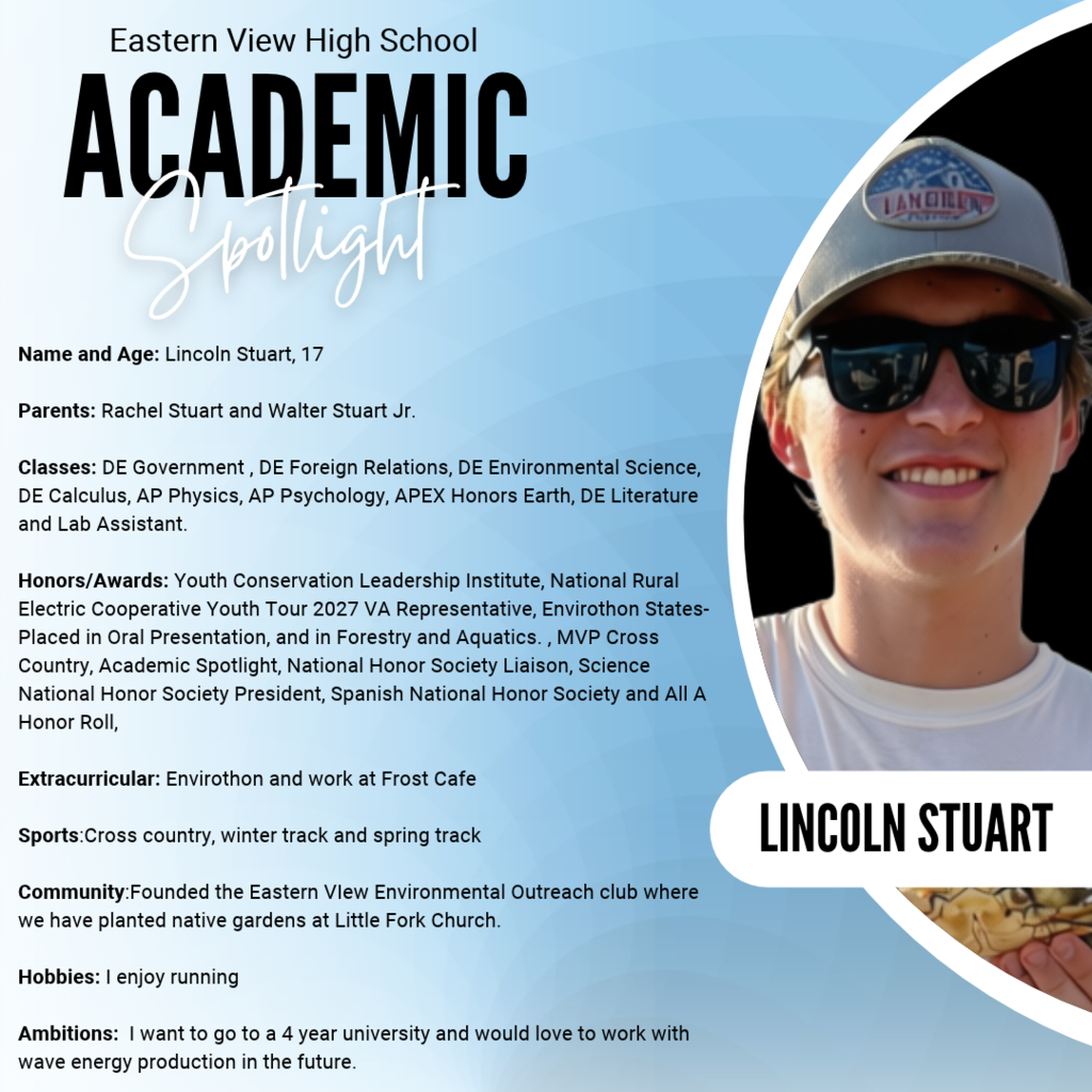 A school ad featuring a student with a baseball cap, sunglasses, and a smile. Text reads "Lincoln Stuart" and "Academic Spotlight".
