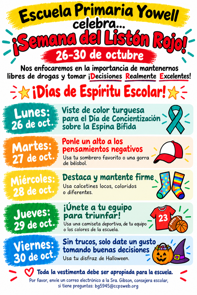 An illustrated schedule with five sections for activities in a week, each with an icon and description.