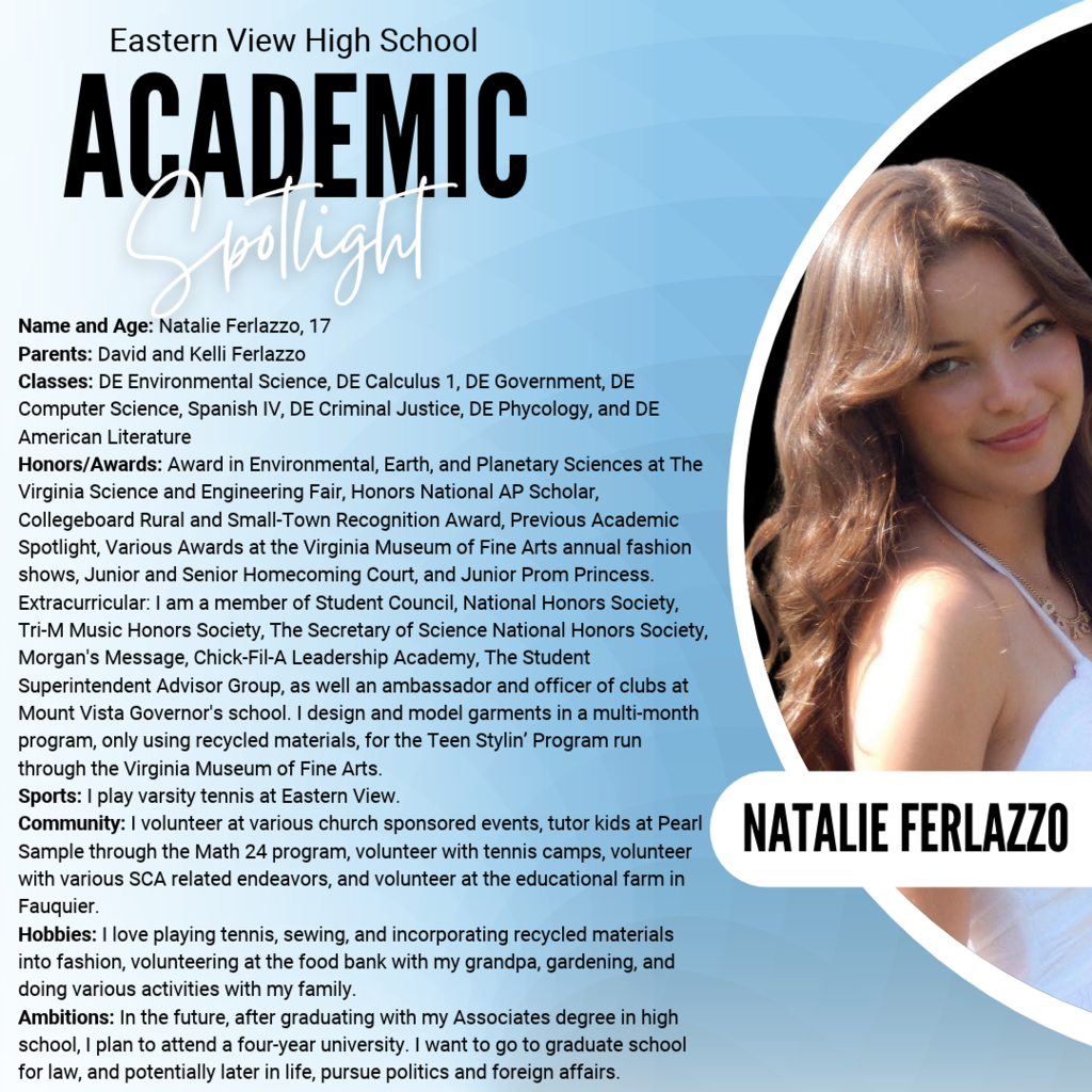 Teen girl smiles, standing against a white background. Text in blue and black reads "Academic Spotlight".