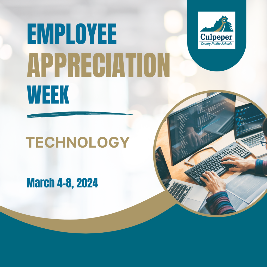 employee appreciation week technology march 4 through 8 2024 with picture of hands typing on a keyboard