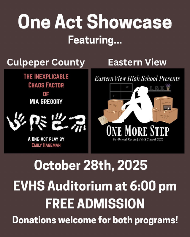 flyer for ccps one act play showcase october 28 at evhs 6 pm