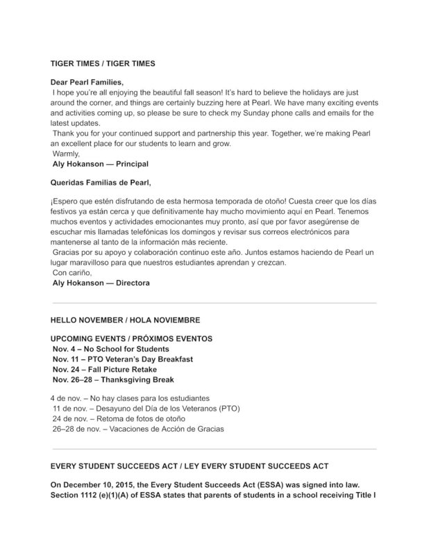 Tiger Times Newsletter - Spanish 2