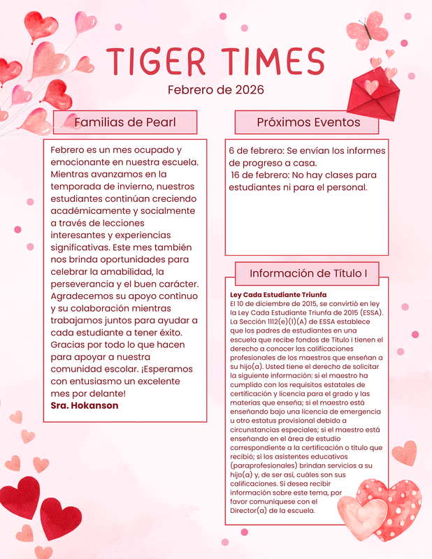 Tiger Times Newsletter - Spanish 2