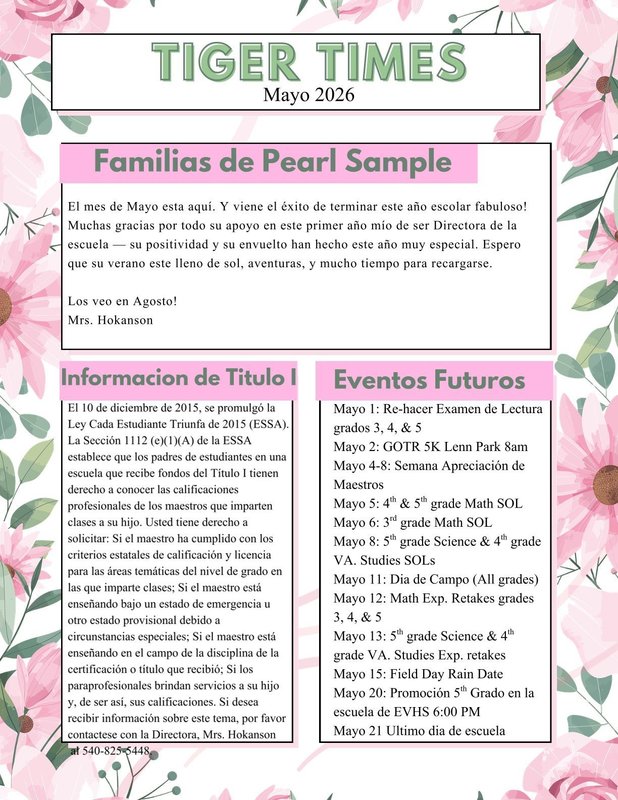 Tiger Times Newsletter - Spanish 2