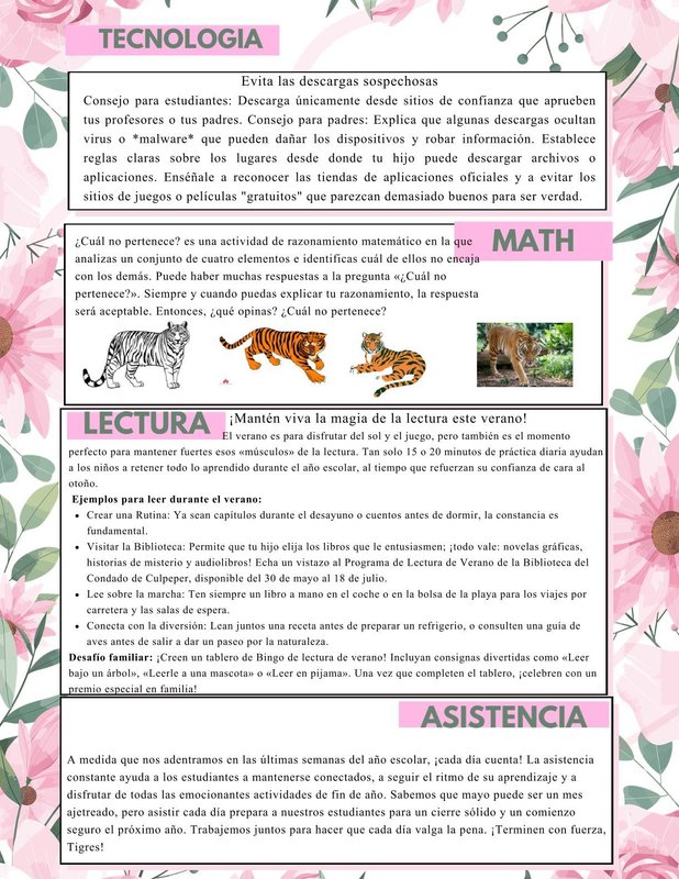 Tiger Times Newsletter - Spanish 2
